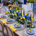 Giegxin 6pcs Amalfi Coast Party Decorations Capri Theme Table Centerpieces Mediterranean Decor 28.3" Artificial Blue Hydrangea and Lemon Branches Set for Wedding Capri Italian Themed Party Decor