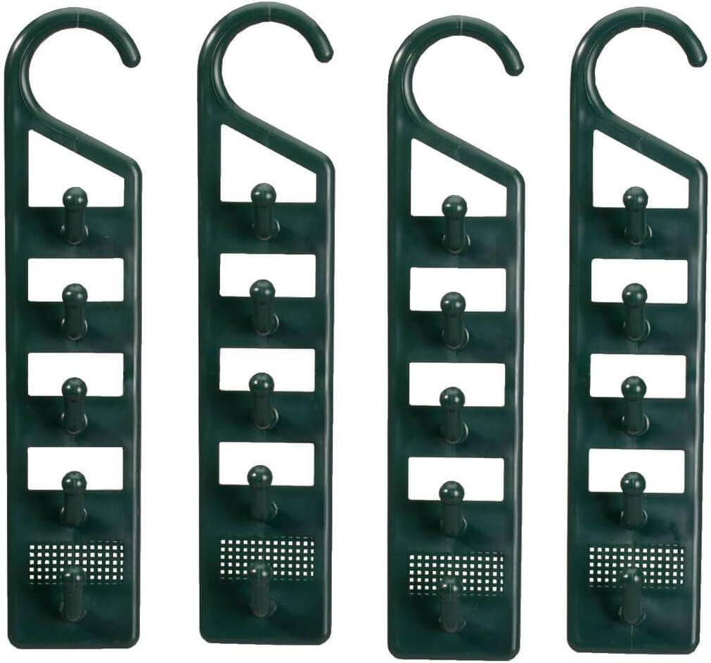 Space Saving Closet Hanger Holders Set of 4 Durable Green Plastic Organizers with 5 Vertical Hooks Each Maximize Wardrobe Space for Clothes, Belts, Scarves & Accessories by Miles Kimball