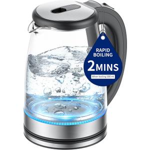 Electric Kettle Glass 2L, 1500W Fast Boiling Hot Water Boiler with Auto Shut-Off, LED Light, BPA-Free, Borosilicate Glass, Stainless Steel Interior, Wide Opening, Display Refrigerator with Door 04