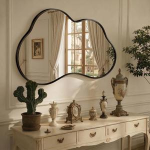 Irregular Wall Mirror with Metal Frame for Living Room, Hallway, Entryway, Bathroom and Dining Room