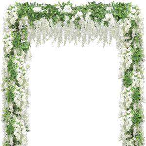 Wisteria Artificial Flower Garland,4PCS Wisteria Hanging Flowers for Wedding Decor,Wedding Arch Flowers,Flower Garland for Backdrop,Fake Hanging Flowers Vines for Wedding Decor(Total 28.8FT-White)