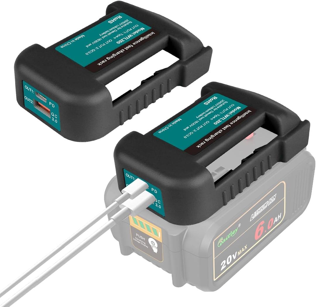 2 Pack USB Charger Adapter Compatible with Dewalt 20V Battery with USB Socket & Type-C Fast Charging (Adapter Only, Not Made in Dewalt)