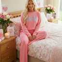Opemiby Women Pajamas Set Loungewear Ribbed Long Sleeve Top and Pants with Pockets Lounge Pj Set Sleepwear (Small, Pink Mama)