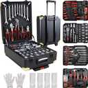 899pcs Home Repair Tool Set Kit for Men, Toolbox Storage Case with 4 Drawers, General Household Tool Kit with Rolling Tool Box, Tool Set Kit for Maintenance, Garden, Homeowner, Handyman -Black