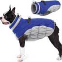 AOFITEE Dog Coat, Warm Winter Jacket for Medium Dogs, Reflective Turtleneck With Built-in Harness, Waterproof Windproof Pet Fleece Vest Puffer, Blue M