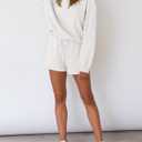 MEROKEETY 2026 Spring Lounge Sets for Women Oversized Batwing Sleeve Casual Top and Shorts 2 Piece Outfits Sweat Set, M