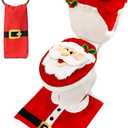 JOYIN 5 Pieces Christmas Theme Bathroom Decoration Set w/Toilet Seat Cover, Rugs, Tank Cover, Toilet Paper Box Cover and Santa Towel for Xmas Indoor Décor, Party Favors (Santa)