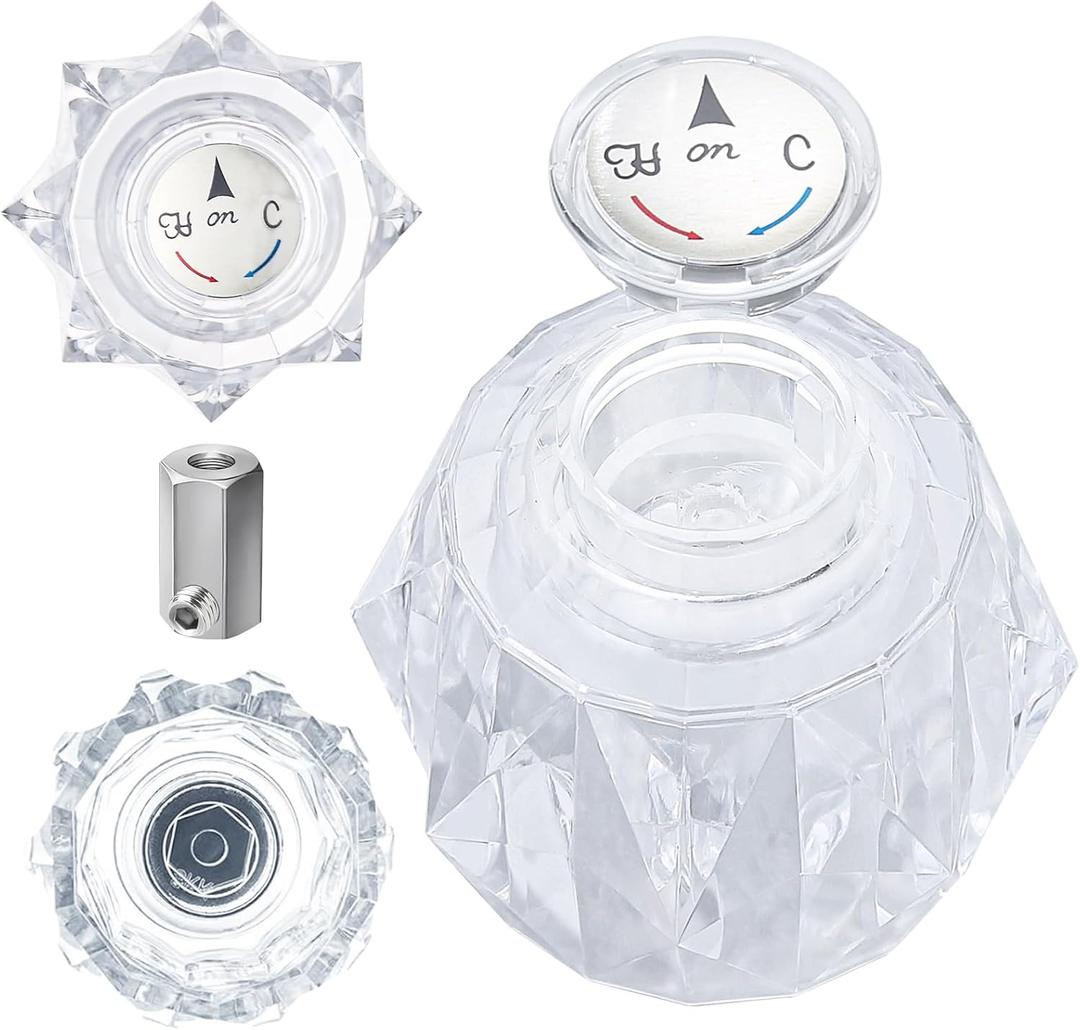Shower Knob Replacement for RP41661, Shower Handle Replacement Compatible with Delta and Peerless Single Handle Tub Bathtub Faucets, Clear Acrylic Shower Knob with Button, Screw and Connector