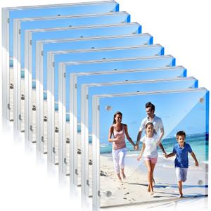 Yalikop 8 Pcs Clear Acrylic Picture Frames Magnetic Acrylic Photo Frame Thick Desktop Display Double Sided Freestanding Floating for Bedroom Living Room Home Office Store Supplies (4 x 4 Inch)
