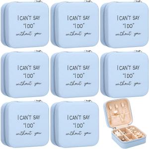 Colingmill 8 Pcs Bridesmaid Proposal Jewelry Box Gifts I Can't Say I Do Without You Travel Jewelry Case Portable Earring Organizer for Women Bridesmaids Wedding Gifts (Blue)
