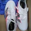 New Balance Unisex-Child Furon Team Jnr Fg V8 (2 Wide Little Kid, White/Energy Red/Black)