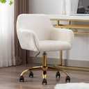 KCC Faux Fur Office Desk Chair, Comfy Swivel Armchair with Wheels, Upholstered Fuzzy Vanity Chair, Adjustable Height, White, 2 Ft 2 in X 1 Ft 10 in X 2 Ft 11 in
