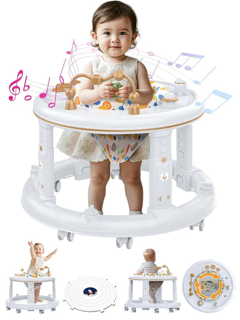 Baby Walker, Baby Jumper Activity Center, Baby Walkers and Activity Center, Baby Walker with Wheels for Boys Girls, Features 360 Degree Swivel Seat, Detachable Toys and Bounce Footpad for 6-18 Months (White)