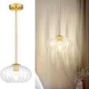 FEMILA Pendant Light for Kitchen Island, 10.3" Brushed Gold Pendant Lighting, Dome Glass Pendant Light Vintage Light Fixtures for Bedroom Hotel Dining Room, 4FYD85MIL BG