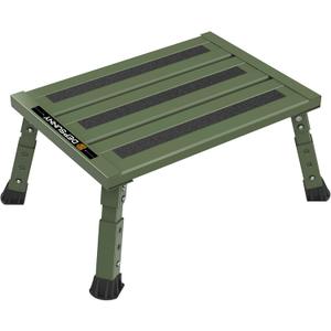 Adjustable RV Step Stool, 3-Step Height Adjustment, Foldable Legs, Wide Anti-Slip Surface,Supports Up to 1,000 lb, Premium Aluminum Construction Easy to Carry (Army Green)