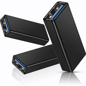 Basesailor USB Female to Female Adapter (3-Pack), USB 3.0 to Type A Female 3.0 Cable Coupler for Connecting Two Male Ends Cord, Extension Connector (Black (Upgraded))