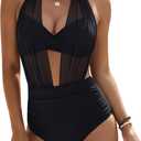 Blooming Jelly High Waisted Bikini Sets for Women Tummy Control Swimsuits 2 Piece Sexy Modest Mesh Bathing Suit 2026 (Black, XL)