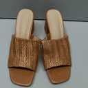 Ancomafio Heeled Sandals for Women，Raffia Sandals 2026 Chunky Heels Square Toe Mules Block Summer Shoes Slip On (Brown, M)