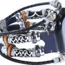 Compatible with Apple Watch Band 46mm 45mm 44mm 42mm 41mm 40mm 38mm 49mm, iWatch Series 10/9/8/7/SE/6/5/4/3/2/1/Ultra, Leather Boho Bracelets Jewelry Multilayer Metal Cuff Retro Strap for Men&Women