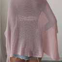 Women's See Through Knit Poncho Shawl 3/4 Sleeve Split Asymmetrical Shrug Sweater Cover Up (L)