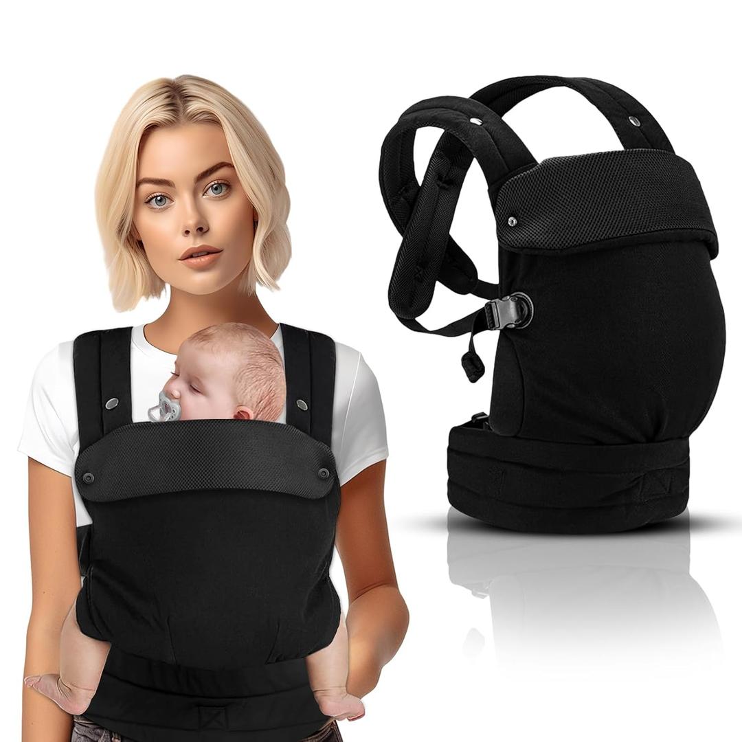 Baby Carrier Newborn to Toddler - Ergonomic Baby Holder 7-45lbs, Cozy Baby Wrap Carrier Infant Carrier Front and Back Carry Backpack, Adjustable Neck Support, Ideal for Hands-Free Parenting,Black
