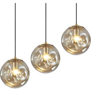 Modern Amber Concave Glass Pendant Light, 3-Pack Kitchen Island Lighting Single Globe Pendant Light Fixtures Century Kitchen Island Pendant Light for Bedroom Dining Room Light (Without Bulbs)