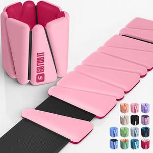 SPORTBIT Wrist Weights, Ankle Weights for Women – Set of 2 (1LB Each), Adjustable Weighted Bracelets for Home Gym, Running, Yoga, Exercise and Strength Training, Pink