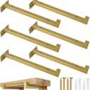 OVOV 6 Pack Gold Shelf Brackets 12 Inch Floating Shelf Bracket with Lip Industrial Shelving Brackets for Kitchen Bathroom Storage Wall Mounted Shelf Support with Screws