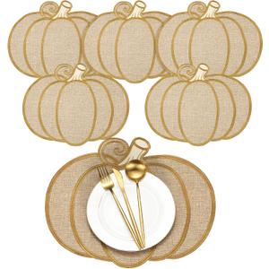 6 Pcs Fall Placemats Autumn Pumpkin Placemats for Thanksgiving Harvest Decoration Natural Color Polyester Table Place Mats for Fall Autumn Home Farmhouse Kitchen Party Supplies Decorations