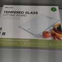 Tempered Glass Cutting Board Set, Large 16"x12" Glass Cutting Board for Kitchen with 4 Non-Slip Feet, Heat & Shatter Resistant Glass Cutting Board Dishwasher Safe, Perfect Kitchen Gift & Decor-Clear