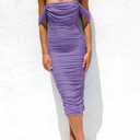 PRETTYGARDEN Summer Wedding Guest Dresses for Women 2026 Off the Shoulder Ruched Bodycon Spring Midi Cocktail Party Dress (Purple, S)