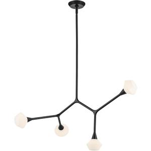 Kichler Cassius 4-Light Convertible Chandelier, Soft Modern Light with Opal Glass in Black, Sloped Ceiling Compatible, for Dining Room (19.75" x 5.25" x 39.5"), 52762BK