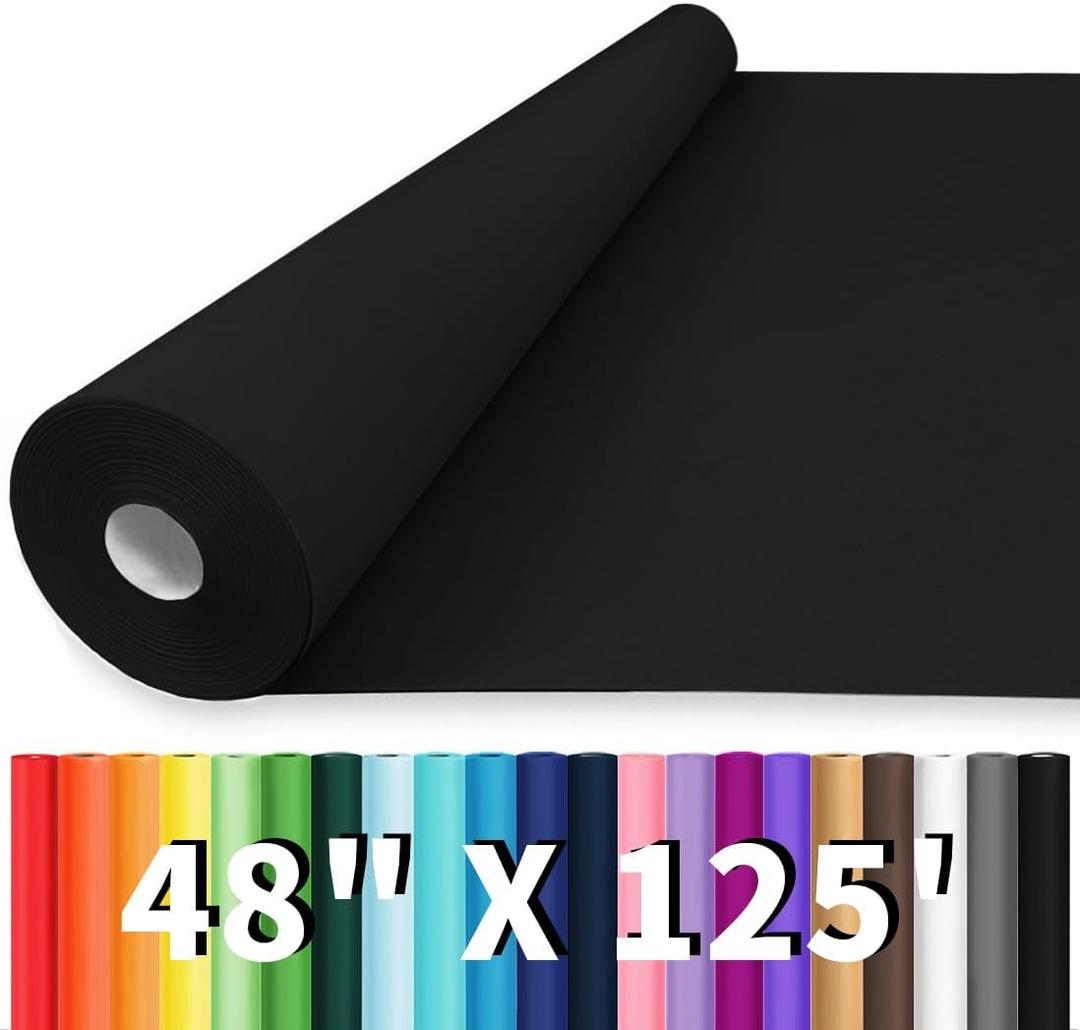 Vanhench 48"x1500"(125') Black Wrapping Paper, Birthday Wrapping Paper, Solid Color Art Kraft Craft Paper for Gift Wrapping, Birthday, Bouquet Flower Crafts Packing Poster Bulletin Board Paper