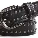 YCMI Womens Circle Studded Leather Belt, Punk Rock Rivets-Belt Ladies Belt for Jeans Pants Dresses,PU Leather Belt for Women (26-42, Black)