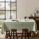 ZeeMart Grid Embroidered Hemmed Tablecloths, Green 60x120 Inch, Farmhouse Style Heavy Weight Cotton Linen Sage Green Tablecloths, Boho Plaid Water Resistant Rectangle Table Cloth