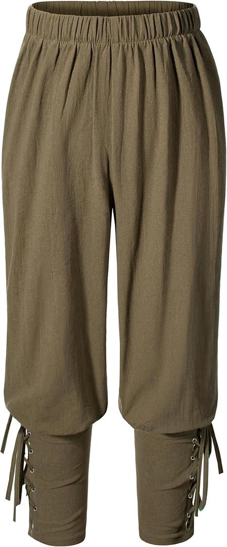 Kids Renaissance Ankle Banded Pirate Pants Medieval Viking Lace Up Tapered Trousers Halloween Costume 8-10 Years