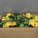 Jexine 50 Pcs Artificial Rose Flower Bulk Realistic Silk Fake Roses with Long Stem Plastic Artificial Flower Bouquet Real Looking for Home Wedding Centerpieces Party Decoration(Yellow)
