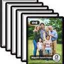 Magnetic Sticky Frames 4X6 with No-Residue Adhesive Backs,Work For Smooth Surface-Windows/Door/Glass/Ceramic,Black Dots Decoration Border,Photo Paper Easy Changable(6 Pack)