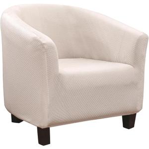 SearchI Club Chair Slipcover Stretch Barrel Chair Covers Jacquard Tub Chair Slipcovers Spandex Armchair Sofa Cover Removable Couch Furniture Protector Arm Chair Cover for Living Room(Fabric-Beige)
