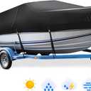 Mancro Trailerable Boat Cover 20-22ft Waterproof Heavy Duty Boat Cover, UV Resistant Marine Grade Canvas Outboard Cover Fits Bass Boat, Bayliner Tri-Hull V-Hull Fishing Runabout Boat, Black (Length:20'-22' Beam width: up to 102")