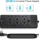 Universal Power Adapter, Jumpso 3000w Power Strip with 4 USB Ports (1 USB C), 6ft Extension Cord with International Outlets, 110-240v, European Travel Plug Adapter for Home Office Travel, Black