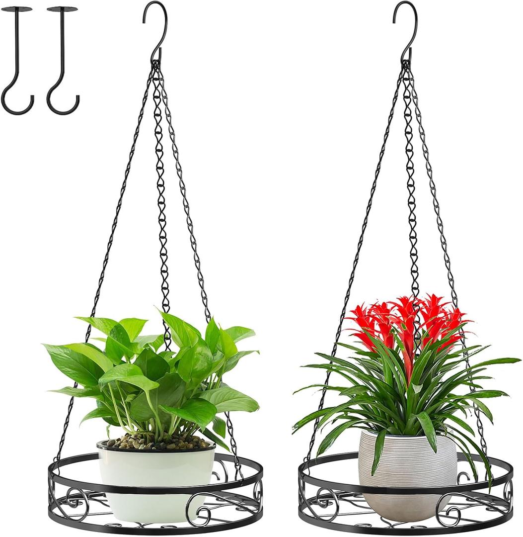 2-Pack Hanging Planters for Indoor Plants - Heavy Duty Metal Plant Hanger Indoor with 3 Chains and Hooks Aesthetic Hanging Plant Holder for an Instant Gardening Decor