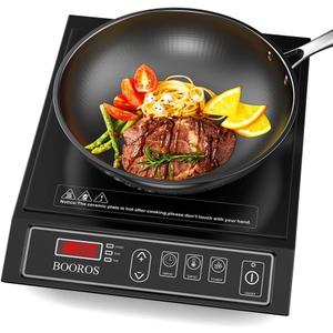 BOOROS Portable Induction Cooktop, 9.6" Heating Coil with 8" Core, 1800W