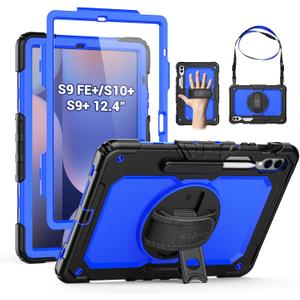 SEYMAC Case for Samsung Galaxy Tab S10+ Plus 2024/ S9 FE+ Plus/ S9+ Plus 12.4" 2023, Heavy Duty Shockproof Protective Case with Screen Protector, Stand, Hand/Shoulder Strap and Pen Holder, Blue