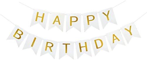 Happy Birthday Banner With Shiny Gold Letters, Swallowtail Design Hanging Signs Party Decorations (White)