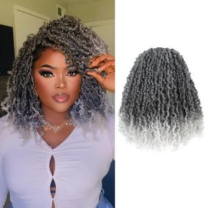 Toyotress Yanky Twist Crochet Hair - 14 Inch 8 Packs (30 Strands/Pcs) Fluffy Spring Mini Twist Short Bob Passion Twist, Ombre Gray Pre-Looped Crochet Braids Braiding Hair (14 Inch, T-Gray-8P)