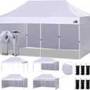Eurmax USA 10'x20' Pop-up Canopy Tent Commercial Instant Canopies with 4 Removable Zipper End Side Walls and Roller Bag, Bonus 6 SandBags(White)