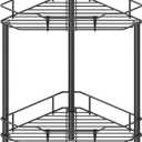 HuggieGems 2 Tier Floor Standing Corner Shower Caddy Organizer Shelf with Hooks, Bathroom Shelves Stand Rack, Black