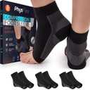 PhysFlex Compression Socks for Plantar Fasciitis, Achilles Tendonitis Relief - (3 Pairs) Ankle Compression Sleeve for Heel Spurs, Foot Swelling & Fatigue - Arch Support Brace for Everyday Use, Large
