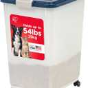 IRIS USA Dog Food Storage Container, Up to 54 Pounds, Attachable Wheels, For Dog Cat Bird and Other Pet Food Storage Bin, Keep Fresh, Easy Mobility - Made in USA, Navy/Pearl, 54 lbs